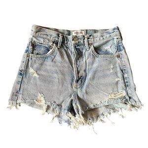 Agolde “Jaden” distressed 100% cotton denim cut-off jean shorts light wash